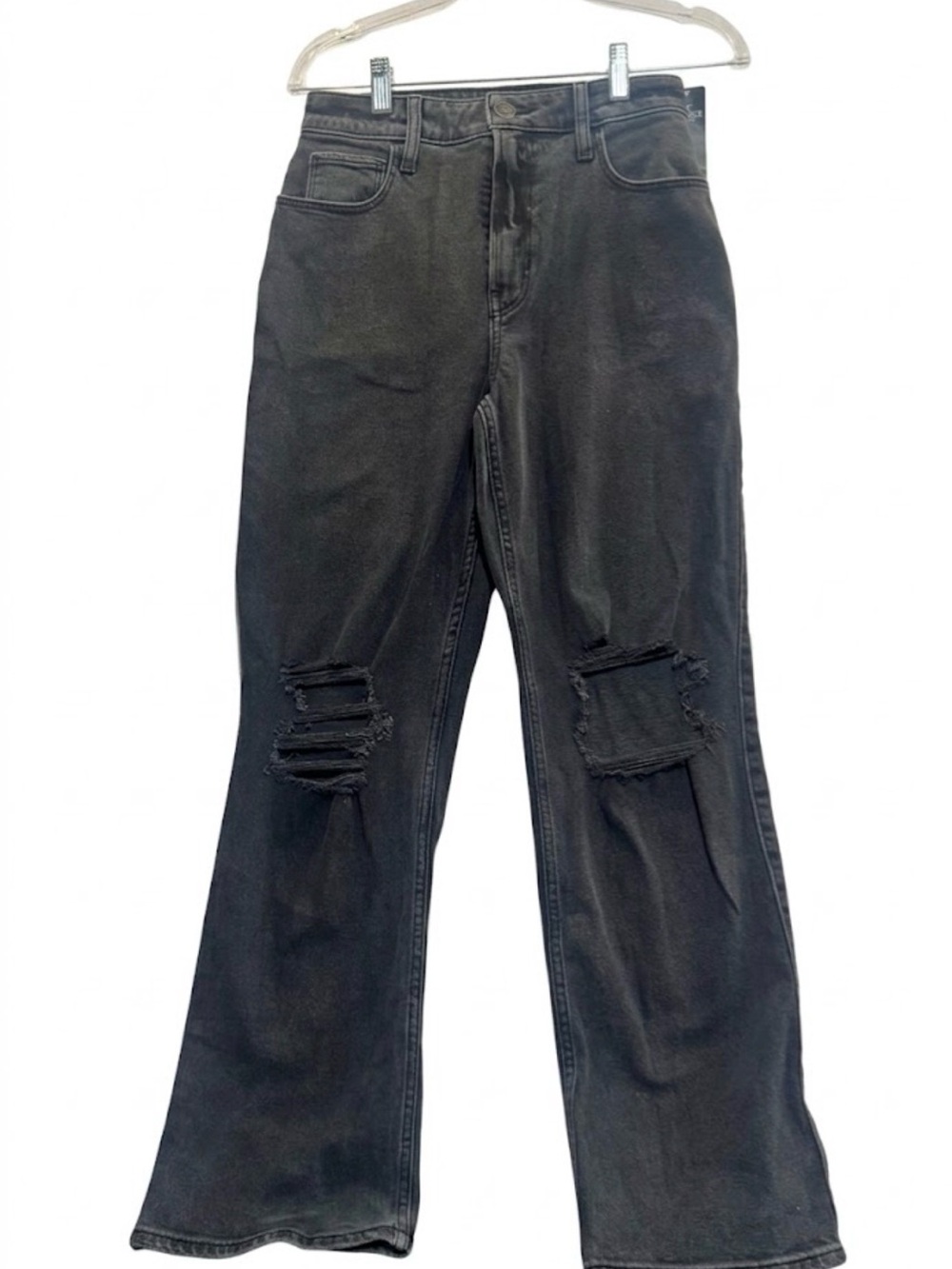 Hollister High Rise Dad Jeans Black Washed Distressed Knee Ripped Denim